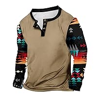 Mens Henley Long Sleeve Vintage Aztec Ethnic Long Sleeve Sweatshirt Casual Button Up Retro Henley Shirt for Men