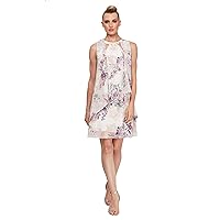 S.L. Fashions Women's Sleeveless Cutout Pearl Neck Dress, Ivory and Floral, 16