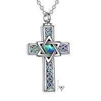 YFN Celtic Cross Urn Necklace Sterling Silver Celtic Knot Ashes Pendant Abalone Shell Cross Cremation Jewelry Gifts for Women Men