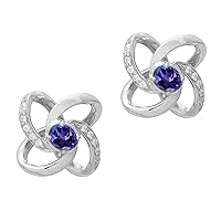 Multi Choice Round Shape Gemstone 925 Sterling Silver Floral Solitaire Celtic Knot Stud Earring