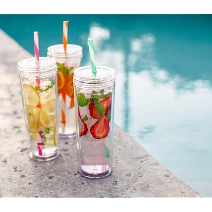 Cupture Skinny Acrylic Tumbler Cups with Straws - 18 oz, 8 Pack (Clear)