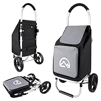 Olympia Tools Aluminum Foldable Utility Shopping Cart for Groceries with Big Wheels and Removable Bag, Collapsible Personal Folding Cart