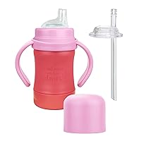 green sprouts Sprout Ware Plant-Plastic Sip & Straw Cup, Includes Sippy & Straw Spouts, Easy Grip Handles, New Pink
