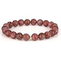 Natural Strawberry Quartz Bracelet, Handmade Plain Round Gemstone 8mm Beaded Stretch Bracelets Jewelry for Unisex