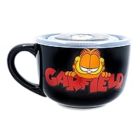 Silver Buffalo Garfield Ceramic Soup Mug with Vented Plastic Lid, 24 Ounces, 1 Count (Pack of 1)