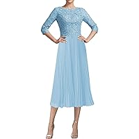 Mother of The Bride Dresses Tea Length Lace Formal Party Evening Gown Chiffon Wedding Guest Dresses for Women