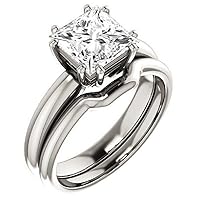 Double Prong Solitaire Bridal Set, Princess Cut 2.50CT, Colorless Moissanite Ring Set, 925 Sterling Silver, Engagement Ring, Wedding Set, Perfact for Gift Or As You Want