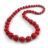 Avalaya Cherry Red Graduated Wooden Bead Necklace - 70cm Long
