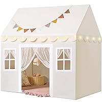 Tiny Land Play Tent with Padded Mat & LED Lights, Kids Tent, Playhouse for Kids, Indoor Bed Tent for Toddler, Toys for 3,4,5,6-Year-Old Girls, Neutral Color Play Room Furniture