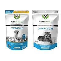 Composure Calming Treats for Dogs, 60 Chews & Composure Calming Chews for Cats, 30 Chews