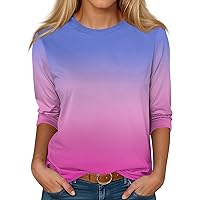 Women Summer Blouses 2024 Workout Graphic T-Shirts Crew Neck 3/4 Sleeve Tees Lightweight Casual Tops Tunic