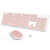 WisFox Wireless Keyboard and Mouse, Full-Size Wireless Mouse and Keyboard Combo, 2.4GHz Silent USB Wireless Keyboard Mouse Combo for PC Desktops Computer, Laptops, Windows (Pink and White)