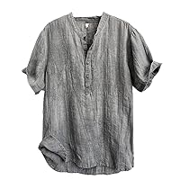 Linen Shirt for Men, Lightweight Chinese Style Short Sleeve Shirt
