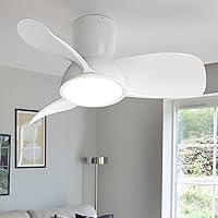 slochi Quiet Ceiling Fan with Lights, 32 inch Remote Control Ceiling Fan Adjustable Color Temperature Flush Mount Ceiling Fan for Kitchen Bedroom Dining Room Patio,White