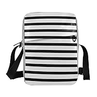 White Black Striped Messenger Bag for Women Men Crossbody Shoulder Bag Cell Phone Shoulder Bag Mini Messenger Satchel Bag with Adjustable Strap for Phone Passport