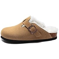 Boston Clogs for Women Men Suede Shoes Cork and Mules Slippers Antislip Sole Support and Adjustable Buckle Unisex,Brown2/wool,43