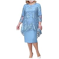 Women's Summer Dresses 2024 Lace Two Piece Short Sleeve Crew Neck High Waist A-Line Flowy Midi Dress with Concealed Zipper