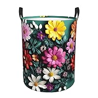 flower art Round waterproof laundry basket,foldable storage basket,laundry Hampers with handle,suitable toy storage