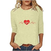 Women Fashion Long Sleeve T-Shirt ECG Graphic Print Blouse Casual Round Neck Loose Tee Shirt Loose Fit Basic Tops