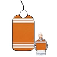 Orange Stripe Adult Bib for Eating with Crumb Catcher,Washable & Waterproof Terry Cloth Adjustable Elderly Women Men Adult Bibs Funny Clothing Protector Country Garmhouse Thanksgiving Fall Holiday