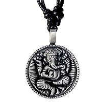 Hindu Jewelry Ganesha Ganapati Vinayaka Chaturthi Hinduism God Silver Pewter Men's Pendant Necklace Protection Amulet Wealth Good Luck Lucky Charm Longevity Prosperity Talisman w Black Adjustable Cord