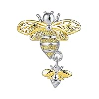 KunBead Jewelry Bee Happy Mother Daughter Dangle Charms Compatible with Pandora Bracelets Necklace for Women