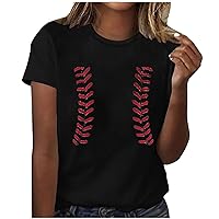 Baseball T Shirt for Women Baseball Tee Shirts Short Sleeve Crew Neck Casual Summer Fashion Graphic Blouses Top