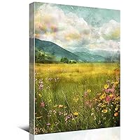 Wildflower Field Print,Spring Vintage Landscape Painting Decor,Flower Printable,Spring Poster,canvas art framed,8