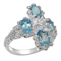 10k White Gold Cubic Zirconia & Blue Topaz Womens Cluster Ring - Sizes 4 to 12 Available