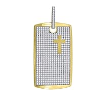 10k Gold Two tone CZ Cubic Zirconia Simulated Diamond Mens Religious Faith Cross Height 60.1mm X Width 28mm Animal Pet Dog Tag Charm Pendant Necklace Jewelry for Men