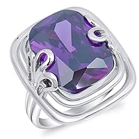 Large Simulated Amethyst Flower Loop Solitaire Ring 925 Sterling Silver Band Sizes 6-10