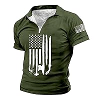 Men's Zipper USA Flag Polos Tee Shirts Independence Day 4th of July Golf Shirt Short Sleeve Band Collar Summer Casual Shirts