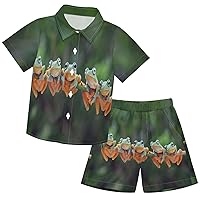 visesunny Toddler Boys 2 Piece Outfit Button Down Shirt and Short Sets Tree Frog Boy Summer Outfits 3-10Y
