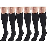 Compression Socks, 30-40 mmHg, Men's Dress Socks, Knee High Over Calf Length Black Large (6 Pairs)