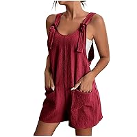 Cute Jumpsuits For Women Shorts Casual Sleeveless Summer Rompers Loose Wide Leg Overall With Pockets
