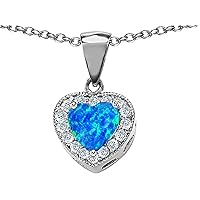 8mm Heart Shape Simulated Blue Opal Love Pendant Necklace Sterling Silver