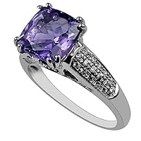Carillon Stunning Amethyst Cushion Shape 9MM Natural Earth Mined Gemstone 14K White Gold Ring Wedding Jewelry for Women & Men