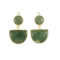 Guntaas Gems Genuine Round And D Shape Green Strawberry Quartz Brass Gold Plated Collate Setting DIY Earrings Pair Connector