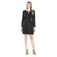 Women's Long Sleeve Suede Lace Up Dress with Grommets at Neck