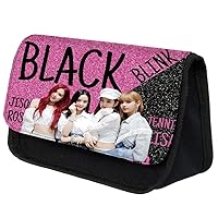 ANGOOBABY Large Pencil Case Big Capacity 3 Compartments Canvas Pencil Pouch  for Teen Boys Girls School Students (Pink Strip Black Grid)