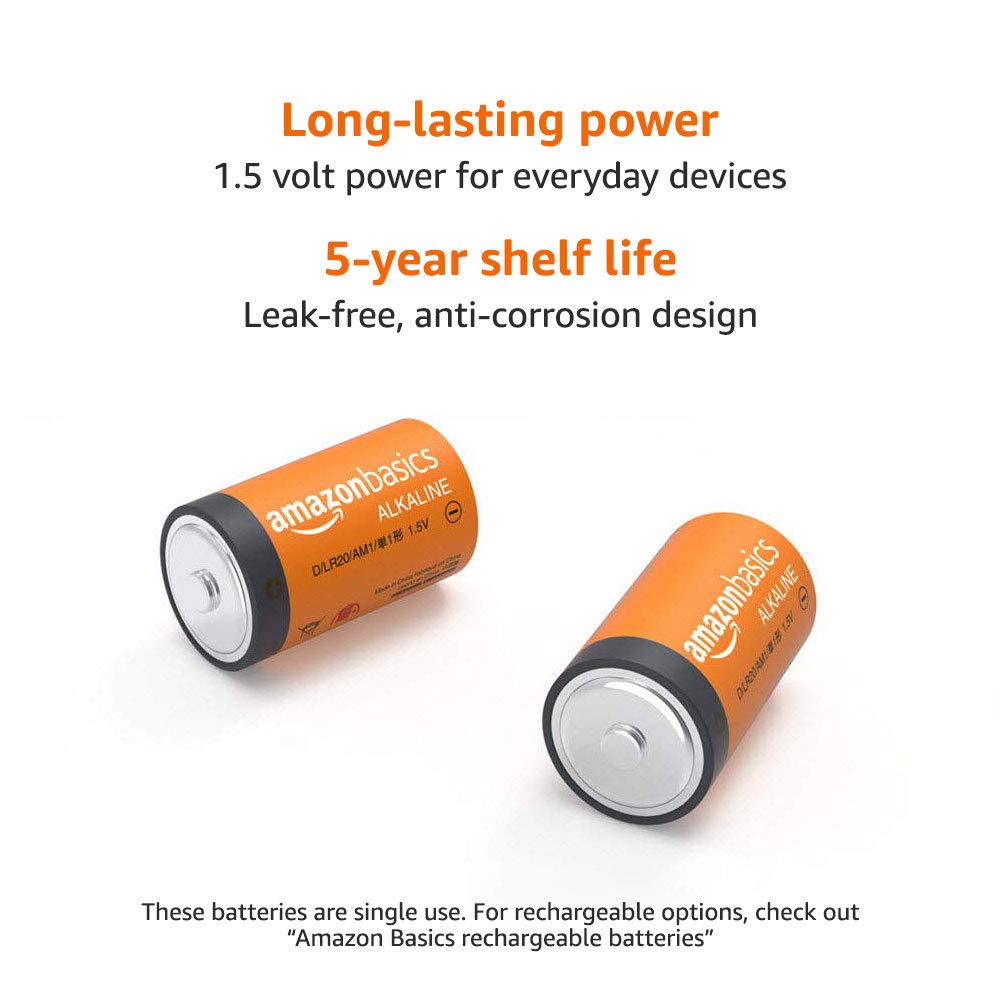 Amazon Basics 24-Pack D Cell Alkaline All-Purpose Batteries, 1.5 Volt, 5-Year Shelf Life