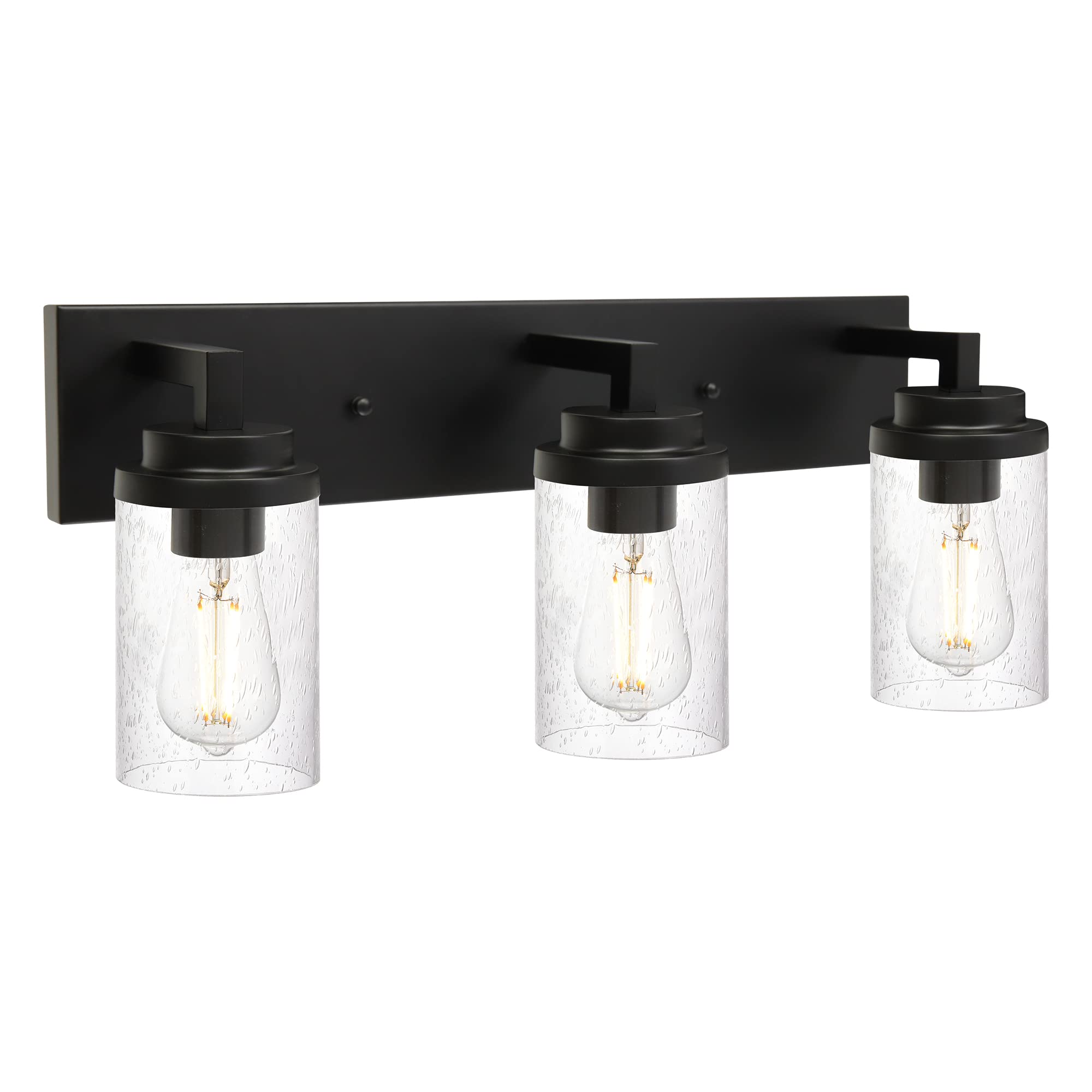 MELUCEE Bathroom Light Fixtures, 3 Light Matte Black Vanity Light Modern Bath Wall Mounted Lights with Seeded Glass Shade for Kitchen Bedroom Hallway Stairs, 23.6 Inches Length