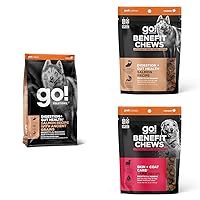 GO! SOLUTIONS Digestion + Gut Health - Salmon Recipe - Dog Food 22lb + Benefit Chews Digestion + Gut Health - Salmon and Skin + Coat Care Lamb - Soft and Chewy Dog Treats, 6 oz (Pack of 2)