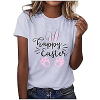 Womens Blouses and Tops Dressy Short Sleeve Ladies Easter Alphabet Bunny Print Casual T Shirt Top Womens Tech