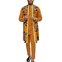 African Clothing for Men Single Breasted Embroidery Print Shirts and Pants 2 Piece Set Dashiki Outfits