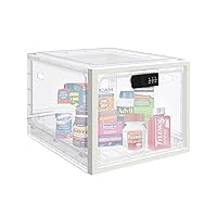 Lockable Box, Medicine Lock Box for Safe Medication, Clear Lockable Storage Box for Medicine, Snack Food and Home Safety, Lockable Refrigerator Storage Bin (Clear, 1 Pack)