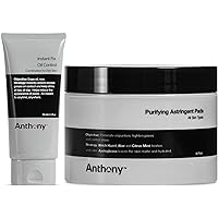 Anthony Purifying Astringent Toner Pads, 60 Count, and Anthony Instant Fix Oil Control, 3 Fl Oz
