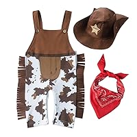 Dressy Daisy Baby Toddler Kids Boys Western Style Cowboy Overalls Costume Outfit Set with Bandana and Sheriff Hat, Brown