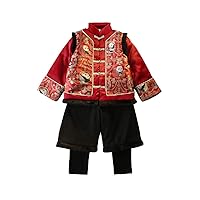 Boys' Chinese Style New Year Clothing,Winter Thickened Tang Suit,Retro Buckle Panda Embroidered Two-Piece Suit.
