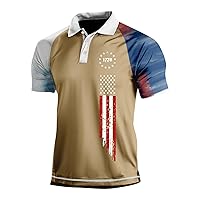 WENKOMG1 Raglan Sleeve Polo Shirt for Men 1778 4th of July Shirt Stars and Strips Printed Lightweight Breathable Pullover